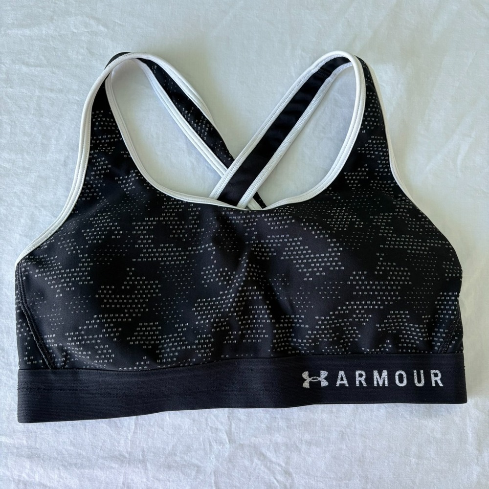 Under Armour Womens Black Camo Stretch Quick-Dry Mid Crossback Sports Bra Size L